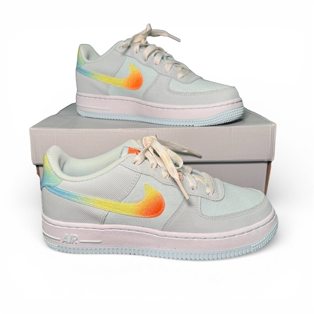 Nike Air Force 1BG Glacier Blue/ Lemon/ Total Orange Big Kid Size 5.5 or Women 7